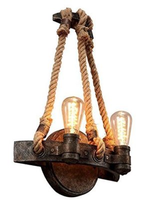Vintage Wall Lights Indoor Lighting Industrial Retro Nostalgic Style Double Head E27 Creative Personality Bedside Wall Sconce Rust Baking Paint Iron Hand-Woven Hemp Rope Wall Lamp Fitting Fixtures steampunk buy now online