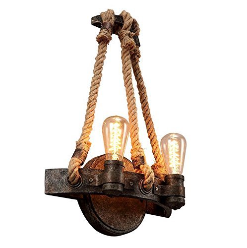 Vintage Wall Lights Indoor Lighting Industrial Retro Nostalgic Style Double Head E27 Creative Personality Bedside Wall Sconce Rust Baking Paint Iron Hand-Woven Hemp Rope Wall Lamp Fitting Fixtures steampunk buy now online