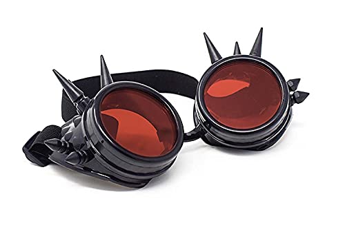 Ultra Black with Red Lenses Spike Steampunk Goggles Cyber Glasses Victorian Mens Womens Cosplay Goth Round Steam Punk CyberPilot Goggles Punk Rave Glasses Welding Goggles Flying Aviation Goggles steampunk buy now online