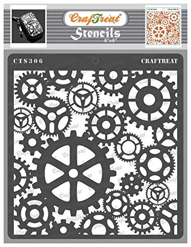 CrafTreat Steampunk Stencils for Painting on Wood, Canvas, Paper, Fabric, Floor, Wall and Tile - Gears Stencil - 6x6 Inches - Reusable DIY Art and Craft Stencils - Clock Gear Stencil steampunk buy now online