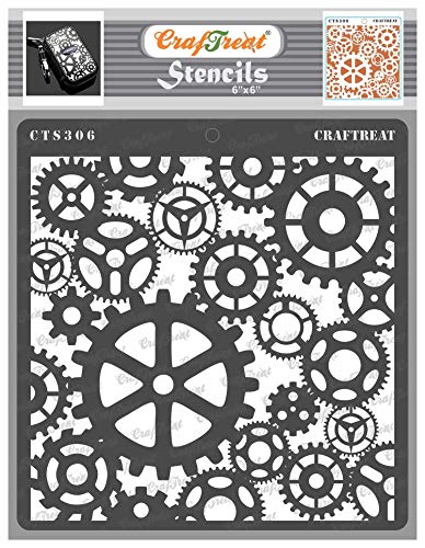 CrafTreat Steampunk Stencils for Painting on Wood, Canvas, Paper, Fabric, Floor, Wall and Tile - Gears Stencil - 6x6 Inches - Reusable DIY Art and Craft Stencils - Clock Gear Stencil steampunk buy now online
