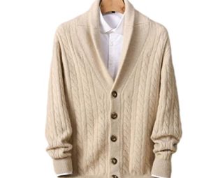 GHKWXUE Men's 100% Pure Cashmere Button Up V Neck Shawl Collar Knitwear Overcoat,Men's Cardigan Sweater Jumper Coats Knitted Thick Warm Casual Slim Knitted Jacket (Color : Beige, Size : XS) steampunk buy now online