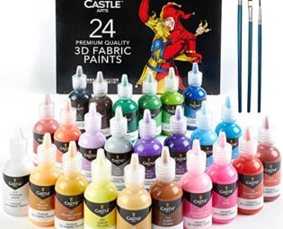 Castle Art Supplies 3D Fabric Paint Set | 24 Quality Vibrant Colours in 29ml Bottles | for Artists; for Crafters; for Fun | Clothing, Textile, Canvas, Glass, Wood, Shoes | in Strong Selection Box steampunk buy now online