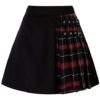 SCARLET DARKNESS Plaided Patchwork Skirt Women Steampunk Elastic Waist Pleated A-Line M Dark Red+Black 93A21-01 steampunk buy now online