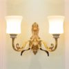 Wall Lights Indoor European Retro American Simple Double Head E14 Bedside Lighting Glass Lampshade Ceramics Decoration Carving Base Full Copper Brass Wall Lamp for Living Room Bedroom Hallway steampunk buy now online