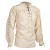 Men's Medieval Retro Shirts Lace-Up Victorian Tee Steampunk Renaissance Gothic V-Neck T-Shirts Pirate Tops Costume Beige steampunk buy now online