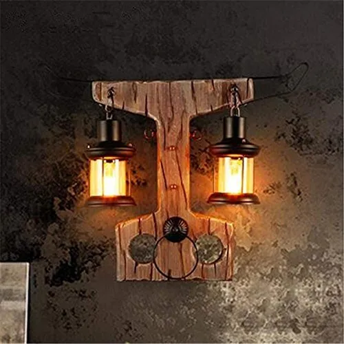 Retro Wall Light Indoor Vintage Industrial LOFT Style E27 Double Head Do The Old Wall Hanging Lights Metal Cage Glass Shade and Cow Head Wooden Base Wall Lamp for Bar Restaurant Coffee Shop steampunk buy now online