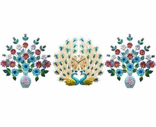 ZHICHUAN Artwork Wall 3-Piece Set Metal Wall Art Decor, Peacock Wall Clock and Vase Floral Wall Hanging Living Room Dining Room Home Decoration Ready to Hang Kitchen Clock steampunk buy now online