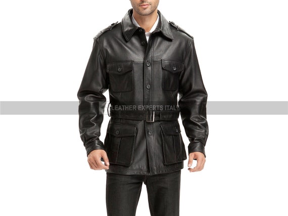 Black Genuine Leather Coat Mens Steampunk Gothic Coat Trench Coat Real Sheep Leather Coat Leather Jacket - Hand Made Real Leather Coat by LeatherExpertsItaly steampunk buy now online