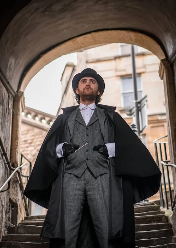 Black Wool Polyester Inverness/Ulster 1850s Overcoat/Cape. CT002, MTO. by ShelbyandGray steampunk buy now online