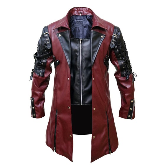 Gothic Coat Red Maroon Steampunk Leather Military Trench Coat by ...