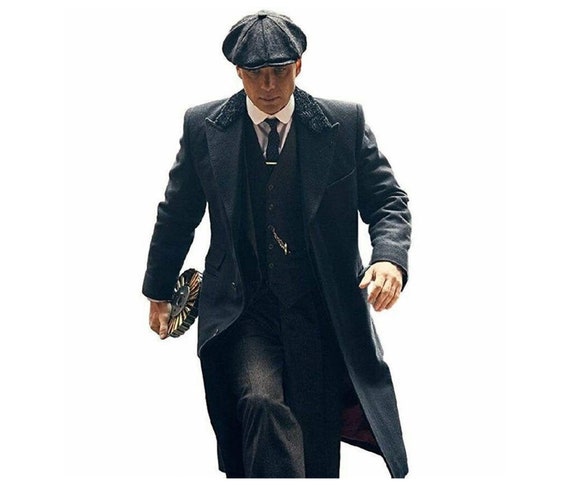 Handmade Men's Peaky Blinders Black Gothic Cosplay Wool Overcoat - Thomas Shelby Black Winter Wool Long Trench Coat - Special Gift For Him by DumliStore steampunk buy now online