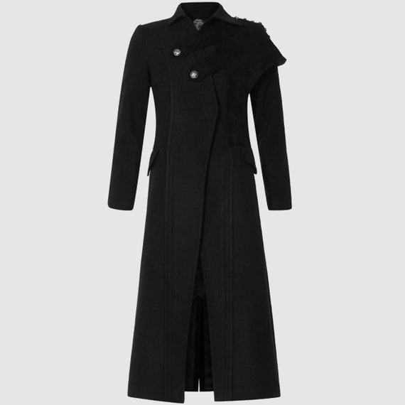 Men,s Black Gothic Steampunk Military Uniform Long Coat,Mens Gothic Long Coat by JUdesignsGB steampunk buy now online