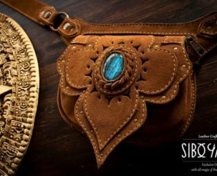 Waist Bag - Leather Utility Belt - Festival Belt with LABRADORITE Stone <Model: KUSHA> Suede Leather HANDMADE by SiboYanke www.siboyanke.com by SiboYanke steampunk buy now online