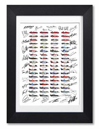 Formula One All World Drivers Champions Drivers 1950-2020 Season Signed poster print framed picture photo autograph gift F1 cars (BLACK FRAMED & MOUNTED) steampunk buy now online