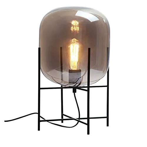Desk Lamp E27 Light Study Office Modern Simple Living Room Bedroom Reading Lamp Smoke Gray Glass Shade Black Wrought Iron Winter Melon Table Lamp with Button Switch steampunk buy now online
