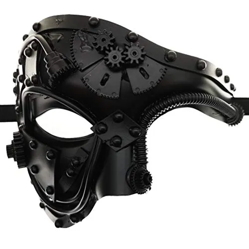Steampunk Metal Cyborg Venetian Mask,Black Masquerade Mask For Halloween Costume Party/Phantom Of The Opera/Mardi Gras Ball steampunk buy now online
