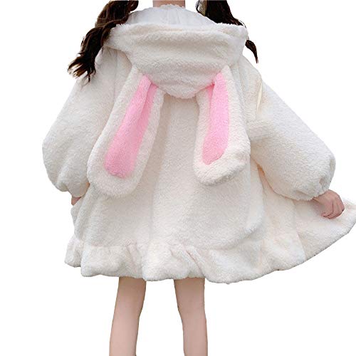 Women Cute Bunny Ear Long Sleeve Fuzzy Fluffy Rabbit Tops Sweatshirt Hoodie Jacket Coats White steampunk buy now online