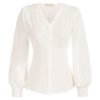 Belle Poque Womens Blouses Retro Chiffon Shirts with Pleated Chest for Casual Wear S White steampunk buy now online
