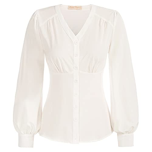 Belle Poque Womens Blouses Retro Chiffon Shirts with Pleated Chest for Casual Wear S White steampunk buy now online