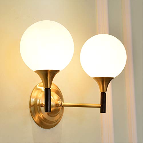 Wall Lights Indoor American Modern Simple European Double Head E14 Bedside Lighting Art Design Spherical Milk White Glass Lampshade Full Brass Wall Lamp for Living Room Bedroom Corridor steampunk buy now online