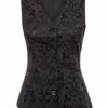 50s Jacquard Slim Fit Banquet Fancy Party Waistcoat Retro Button Down Prom Cocktail Vest Coat Black S steampunk buy now online