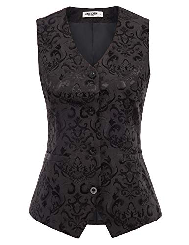 50s Jacquard Slim Fit Banquet Fancy Party Waistcoat Retro Button Down Prom Cocktail Vest Coat Black S steampunk buy now online