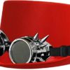 STEAMPUNK VICTORIAN SATIN TOP HAT WITH SILVER SPIKED GOGGLES - RED SATIN TOP HAT WITH GOGGLES PERFECT FOR DANCE SHOWS OR FANCY DRESS steampunk buy now online