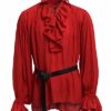Imily Bela Mens Medieval Shirt Ruffled Tunic Pirate Costume Renaissance Jacobite Ghillie Cosplay Red steampunk buy now online