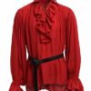 Imily Bela Mens Medieval Shirt Ruffled Tunic Pirate Costume Renaissance Jacobite Ghillie Cosplay Red steampunk buy now online