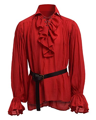 Imily Bela Mens Medieval Shirt Ruffled Tunic Pirate Costume Renaissance Jacobite Ghillie Cosplay Red steampunk buy now online