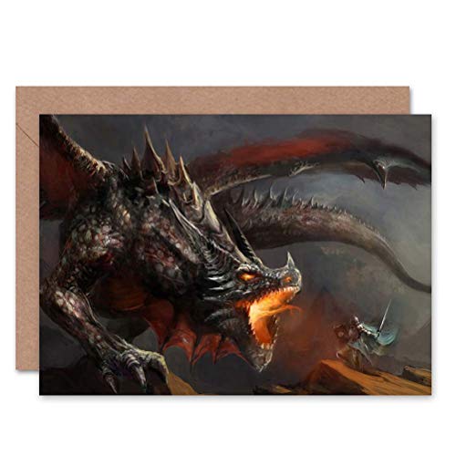 DRAGON FIRE KNIGHT FIGHT BLANK GREETINGS BIRTHDAY CARD ART steampunk buy now online