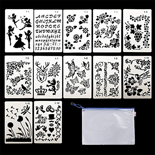 12 PCS Drawing Painting Stencils, Craft Stencils Reusable Graphic Stencils Plastic Stencils Shapes Laser Cut Painting Tile Stencil for Diary Scrapbook DIY Craft steampunk buy now online