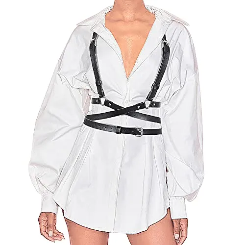 JASGOOD Women's Punk Vest Harness Belt for Dresses Halloween PU Leather Skinny Body Adjustable Belt with Gothic Circle for Cosplay Party. steampunk buy now online