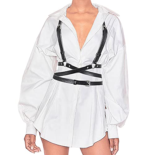 JASGOOD Women's Punk Vest Harness Belt for Dresses Halloween PU Leather Skinny Body Adjustable Belt with Gothic Circle for Cosplay Party. steampunk buy now online