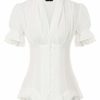 SCARLET DARKNESS Pleated Vintage Tops Blouse Lace Up V-Neck Shirt Renaissance 2XL SL2136-1 White steampunk buy now online