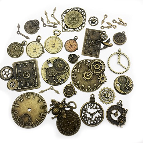 YoudiylaUK 30 pcs Mixed Antique Bronze Watch Clock Face Gear Steam Punk time Charms Pendants DIY Necklace Bracelet Pendants for Jewelry Making M71 steampunk buy now online