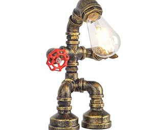 Kaj Hejmo Water Pipe Table Lamp Robot Style- Retro Industrial Steampunk Rustic Table Light- Vintage Farmhouse Desk Lamp for Bedroom,Office, Bedside, Nightstand, Baror or Shop (Bronze-Style A) steampunk buy now online