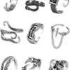9 Pieces Vintage Punk Rings Gothic Vintage Ring Chain Belt Finger Open Ring Skull Dragon Octopus Snake Claw Open Adjustable Rings Stackable Knuckle Ring for Women and Men steampunk buy now online
