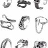 9 Pieces Vintage Punk Rings Gothic Vintage Ring Chain Belt Finger Open Ring Skull Dragon Octopus Snake Claw Open Adjustable Rings Stackable Knuckle Ring for Women and Men steampunk buy now online