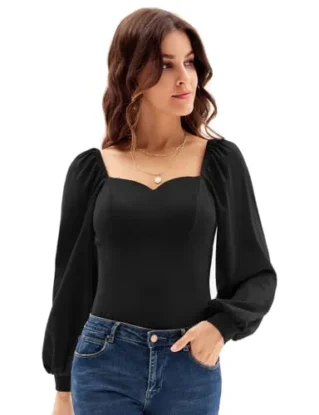 GRACE KARIN Women 50s Retro Fancy Party Cocktail Blouse V-Neck Long Lantern Sleeve Cotton Tops Black M steampunk buy now online