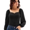 GRACE KARIN Women 50s Retro Fancy Party Cocktail Blouse V-Neck Long Lantern Sleeve Cotton Tops Black M steampunk buy now online