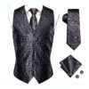 KKKL suit vest Silk Mens Vests Black Floral Jaquard Waistcoat Tie Hankerchief Cufflinks Gold Collar Pin Set For Men Dress Suit Business (Color : Black, Size : 3XL) steampunk buy now online