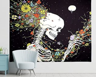 Yordawn Skull Tapestry Wall Art Wall Tapestry Meditation Skeleton and Fantastic Flowers Pattern Tapestry for Bedroom Aesthetic Wall Hanging Decoration Living Room Kitchen Bedroom Decor 150x200CM steampunk buy now online
