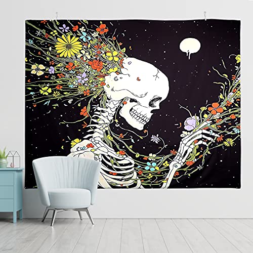 Yordawn Skull Tapestry Wall Art Wall Tapestry Meditation Skeleton and Fantastic Flowers Pattern Tapestry for Bedroom Aesthetic Wall Hanging Decoration Living Room Kitchen Bedroom Decor 150x200CM steampunk buy now online