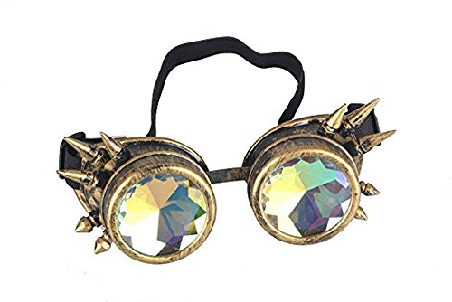 ZAIQUN Kaleidoscope Glasses Rivet Steampunk Windproof Mirror Vintage Gothic Rave Rainbow Crystal Lenses Steampunk Goggles steampunk buy now online