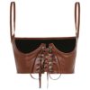 Women Summer Y2K Chest Support Crop Tops E-Girls PU Leather Square Neck Tank Top Ladies Clothes Lace Blouses Vest Corset Female Camisole Bustiers Lace Up Tube Top (Brown, M) steampunk buy now online