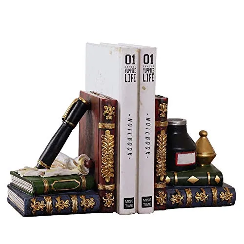 ISOTO Book Ends Pen and Ink Bottle Shelf Tidy Bookends - Heavy Vintage Storage Hipster Office Study CDs DVDs Exploration Gifts steampunk buy now online