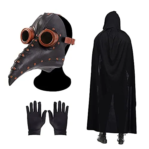Plague Doctor Mask Bird Beak Long Nose Beak Steampunk Mask with a Pair of Gloves and Black Hooded Cloak Halloween Costume Props Mask steampunk buy now online