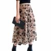 Women Tulle Midi Skirt Mesh Elastic High Waist Layered Skirt Floral Print A-Line Skirt (Flower Khaki) steampunk buy now online